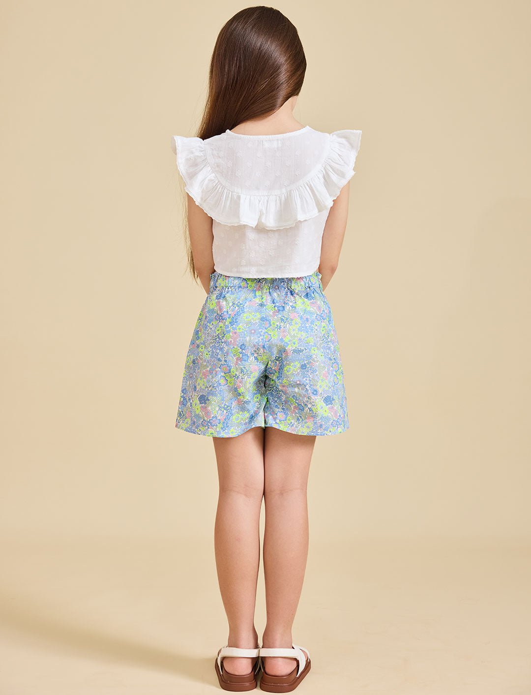 Girl showing the delilah liberty print shorts - ce-jour la