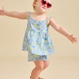 Girl wearing heart sunglasses modelling the delilah liberty print set - ce-jour la