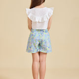 Girl showing the delilah liberty print shorts - ce-jour la