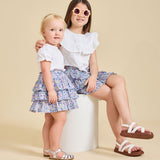 Two girls modelling the Odette liberty print skirt - ce-jour la