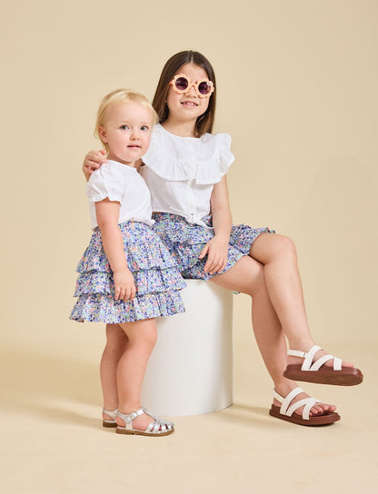 Two girls modelling the Odette liberty print skirt - ce-jour la