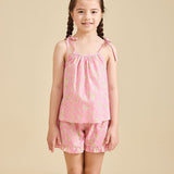 Girl modelling the Rosalie Set in pink Liberty fabric for girls aged 2-8 - Ce Jour-La