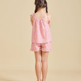 Rear view of the pink Rosalie set in Liberty fabric