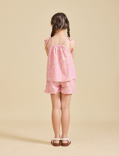 Rear view of the pink Rosalie set in Liberty fabric
